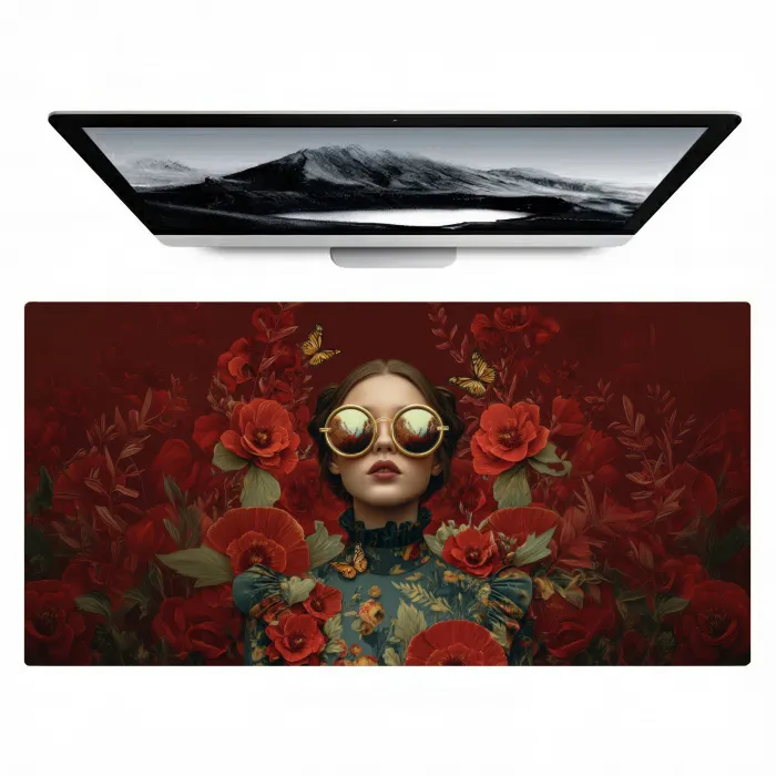 Bloemen - Dieprood - Zonnebril - Vrouw Muismat XXL klein -zzz3d