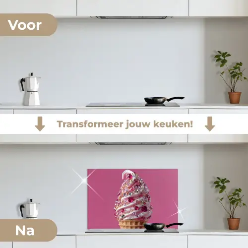 Softijs - Edelstenen - Roze - Hoorntje keuken achterwand spatscherm klein -voor_na_NL