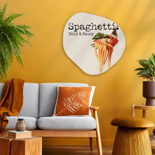 Spaghetti - tomatensaus - Parmezaanse kaas Wandcirkel Organisch Aluminium middel -sfeer4