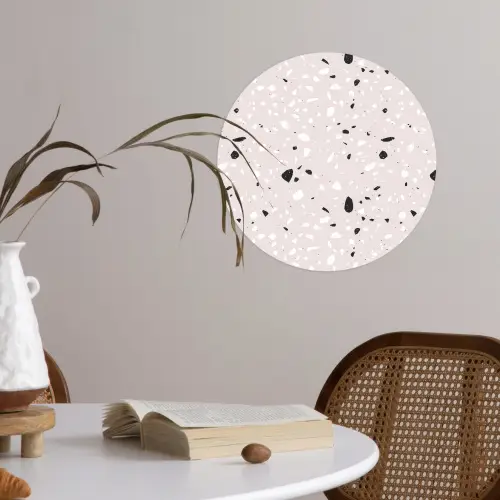 Terrazzo -  Patroon - Zacht - Zwart - Wit Wandcirkel behangsticker klein 186 -sfeer3