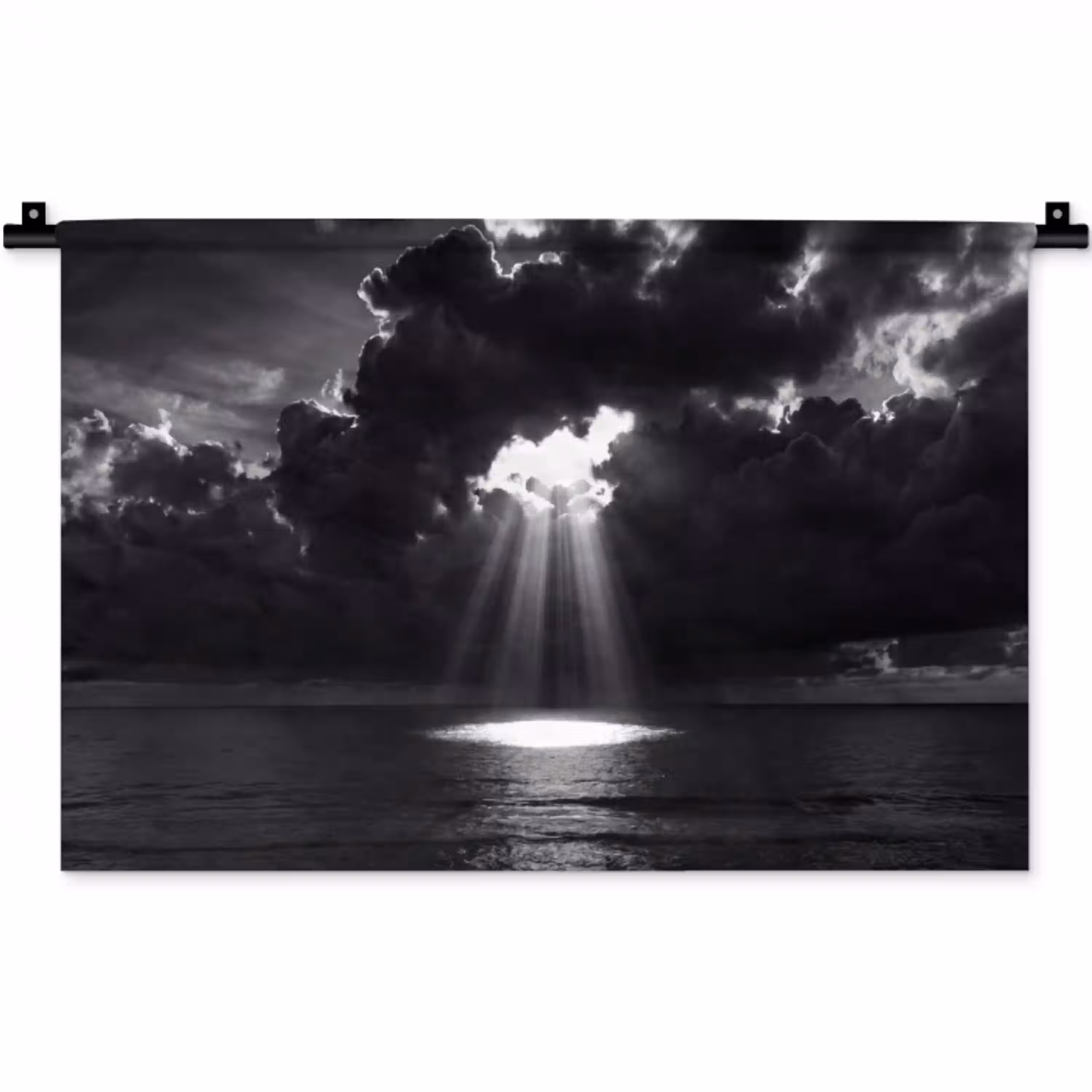 Licht - Wolken - Zee - Zwart-wit - Natuur Wandkleed katoen klein -zz3d
