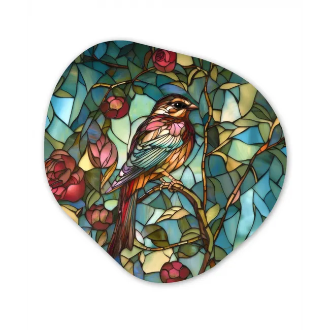 Vogel - Tak - Rozen - Mozaïek Wandcirkel Organisch Forex 3mm klein -3d