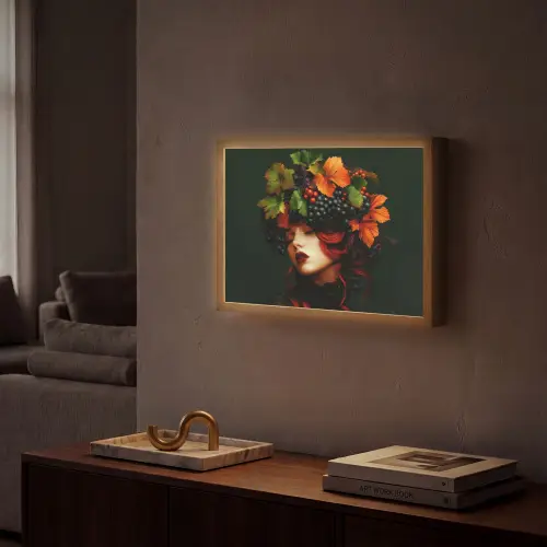 Vrouw - Rood - Groen - Druiven Light Box met batterij (Wandlamp) middel -sfeer1