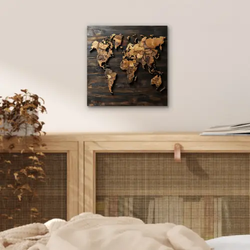 Wereldkaart -  Hout - Mozaïek aluminium wit klein -sfeer3