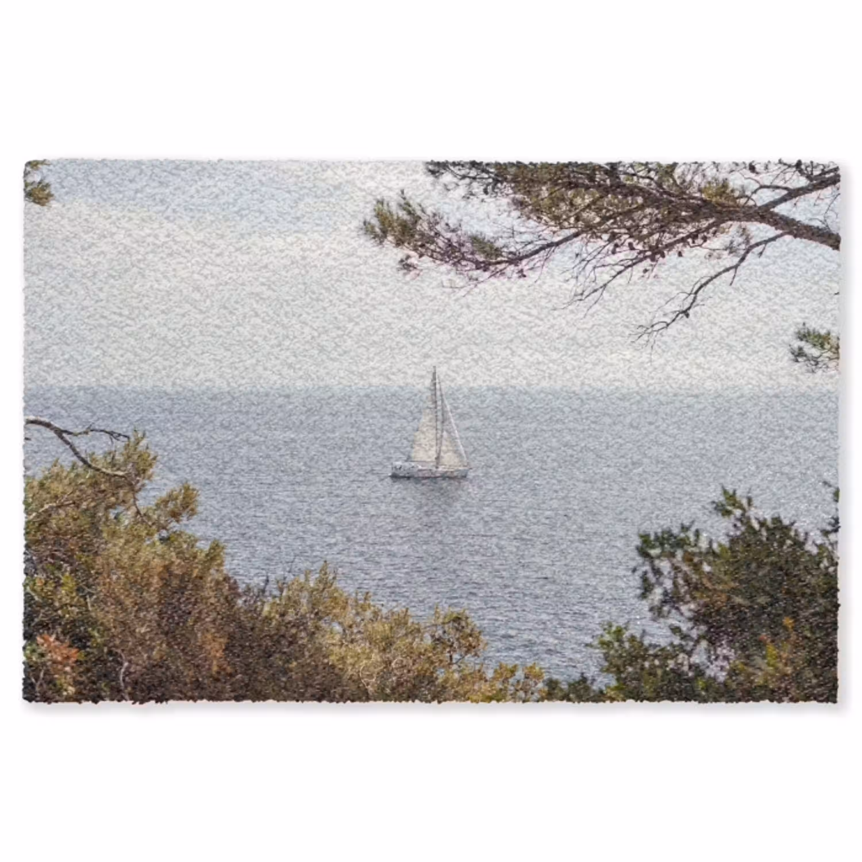 Zeilboot - bomen - water Vloerkleed Rechthoek klein -3d