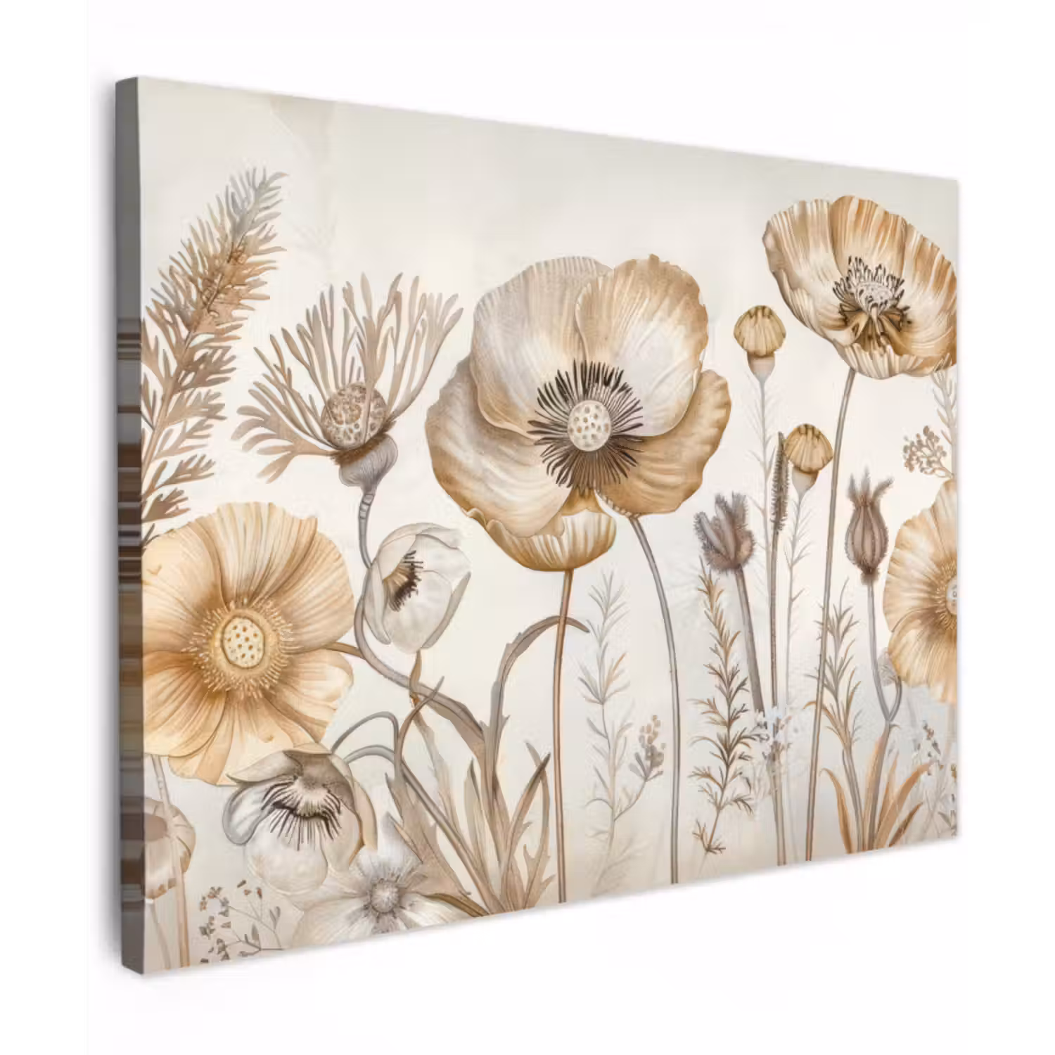 Canvas schilderij - Bloemen - Beige - Natuur - Illustratie
