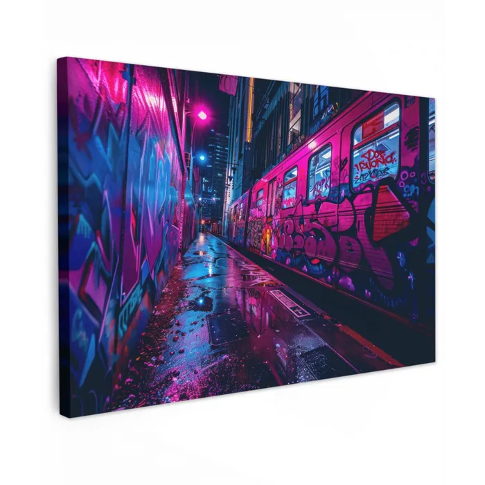 Stad - Neon -  Nacht - Roze - Graffiti canvas 2cm klein -z3d