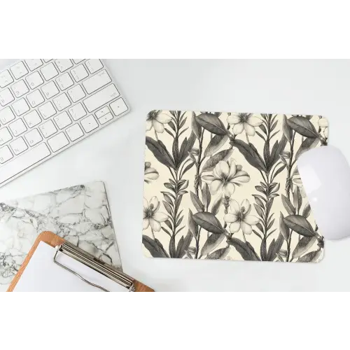 Klassiek - Botanisch - Zwart - Beige muismat rubber klein 262 -witbureau