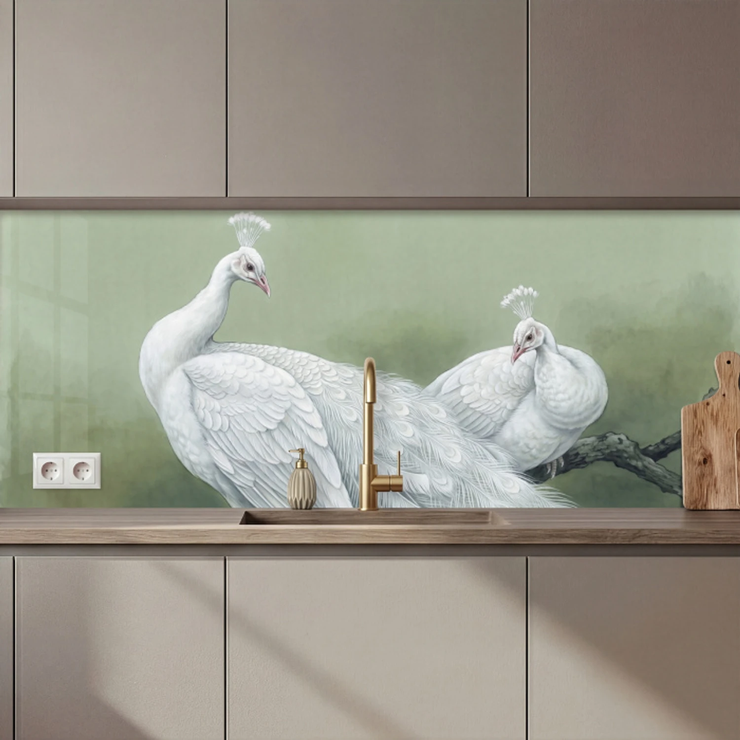 Pauwen - Wit - Natuur - Groen keuken achterwand 2 middel zz_3dshopping