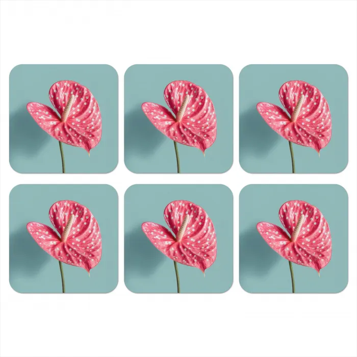 Blad - Anthurium - Stippen - Roze onderzetter kurk middel -3d