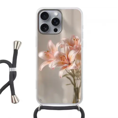 Lelies - Meeldraden - Roze - Wazig Hoesje iPhone 16 Pro Max met koord klein -3d