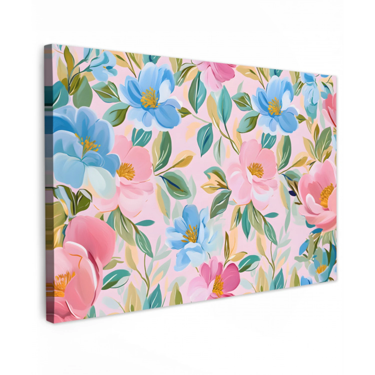Blauw - Roze - Bloemen canvas 2cm klein -z3d