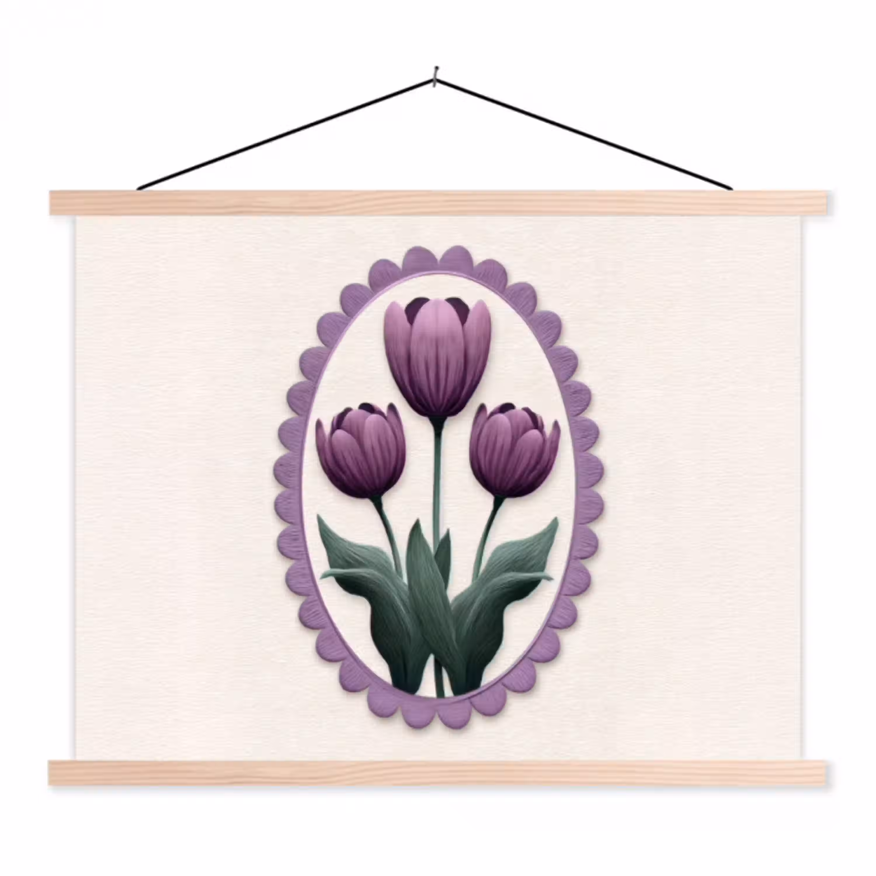 Tulpen - Paars - Lijst - Bladeren textielposter latten blank klein -3d