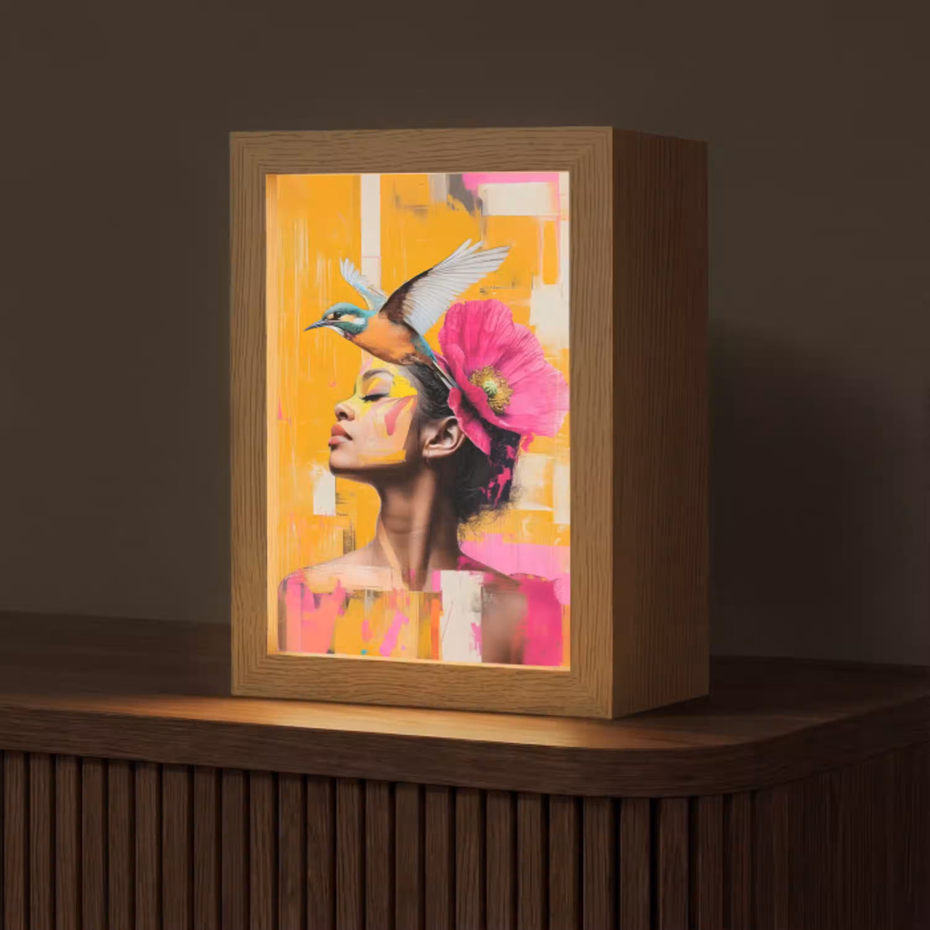 Vogel - Vrouw - Abstract - Bloem Light Box met kabel (Tafellamp) klein -z3d_website