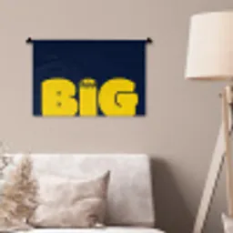 Think big - Blauw - Geel Wandkleed katoen klein -sfeer4
