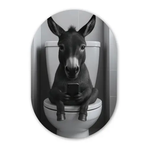 Ezel - Telefoon - Toilet - Zwart - Wit Wandcirkel Ovaal Forex klein -3d