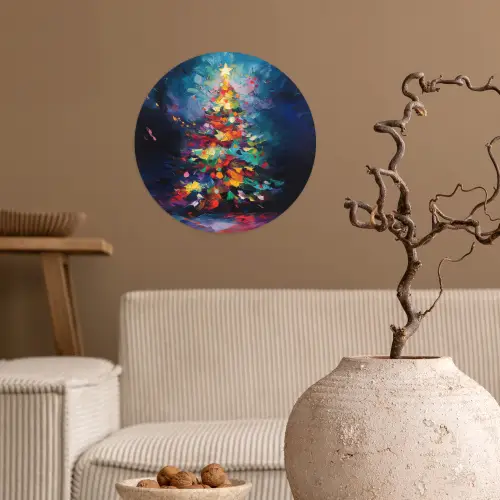 Kerstboom - Kerst - Abstract - Kleurrijk Wandcirkel behangsticker klein -sfeer1