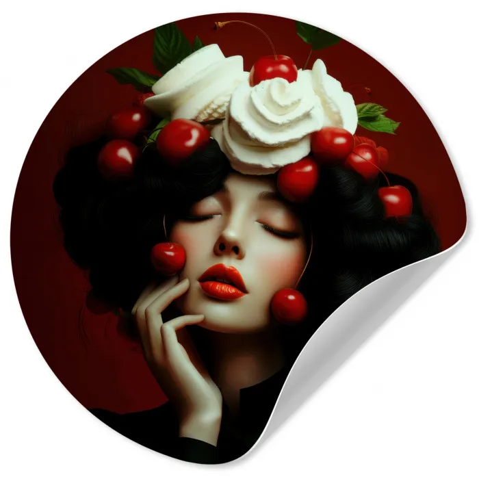 Vrouw - Kersen - Slagroom Wandcirkel behangsticker klein -3d