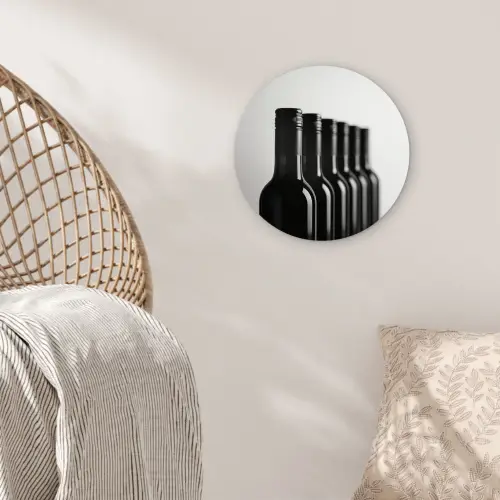 Wijnflessen - Zwart - Minimalistisch Wandcirkel plexiglas klein -sfeer5