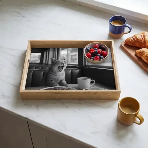 Kat - Koffie - Brood - Zwart Dienblad Rechthoek middel -sfeer2