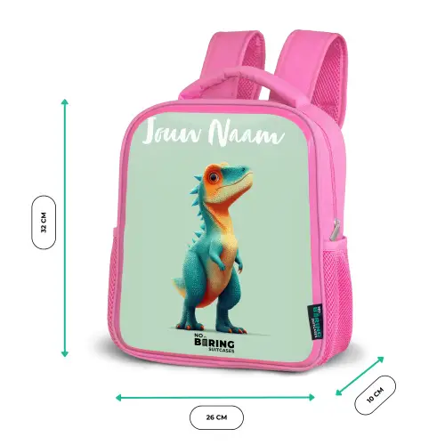 Dino - Dier - Groen - Oranje Kinderrugzak - Roze middel -productfoto_formaten