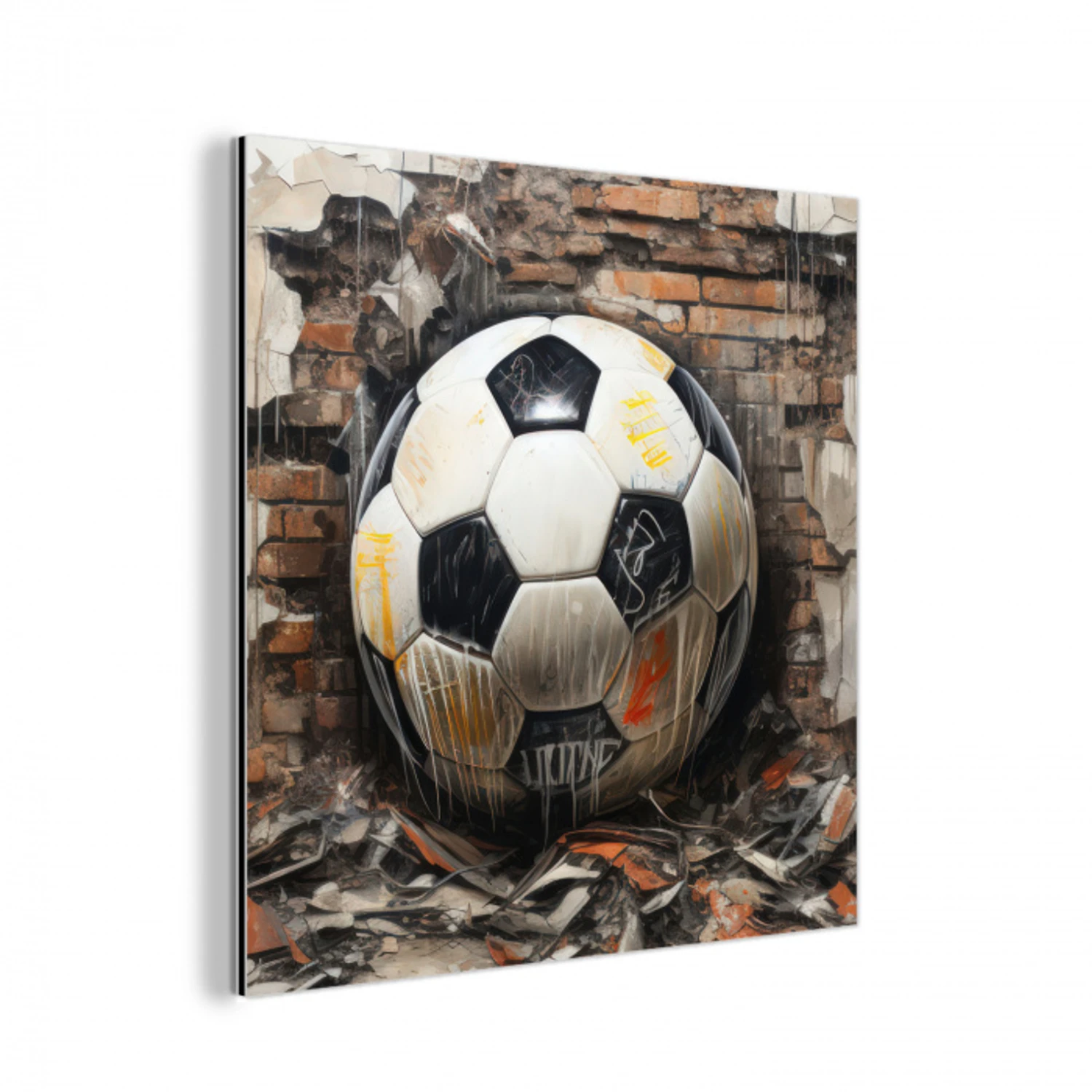 Voetbal - Muur - Zwart - Wit aluminium wit klein -3d