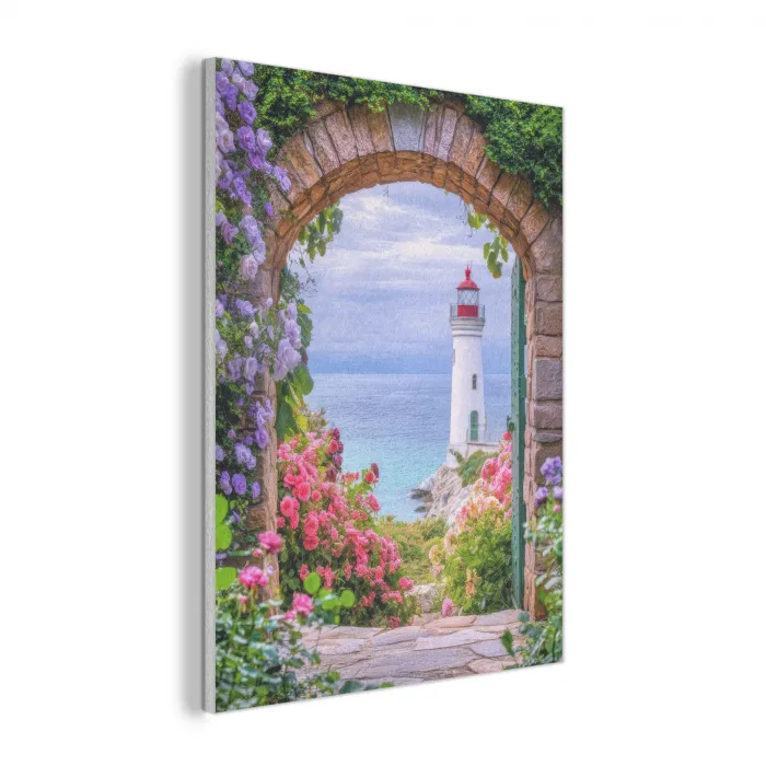 Doorkijk - Vuurtoren - Bloemen - Uitzicht PET vilt klein -3d