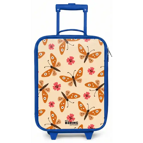 Oranje vlinders en roze bloemen op beige achtergrond Kinderkoffer - Blauw klein -zz3dotto