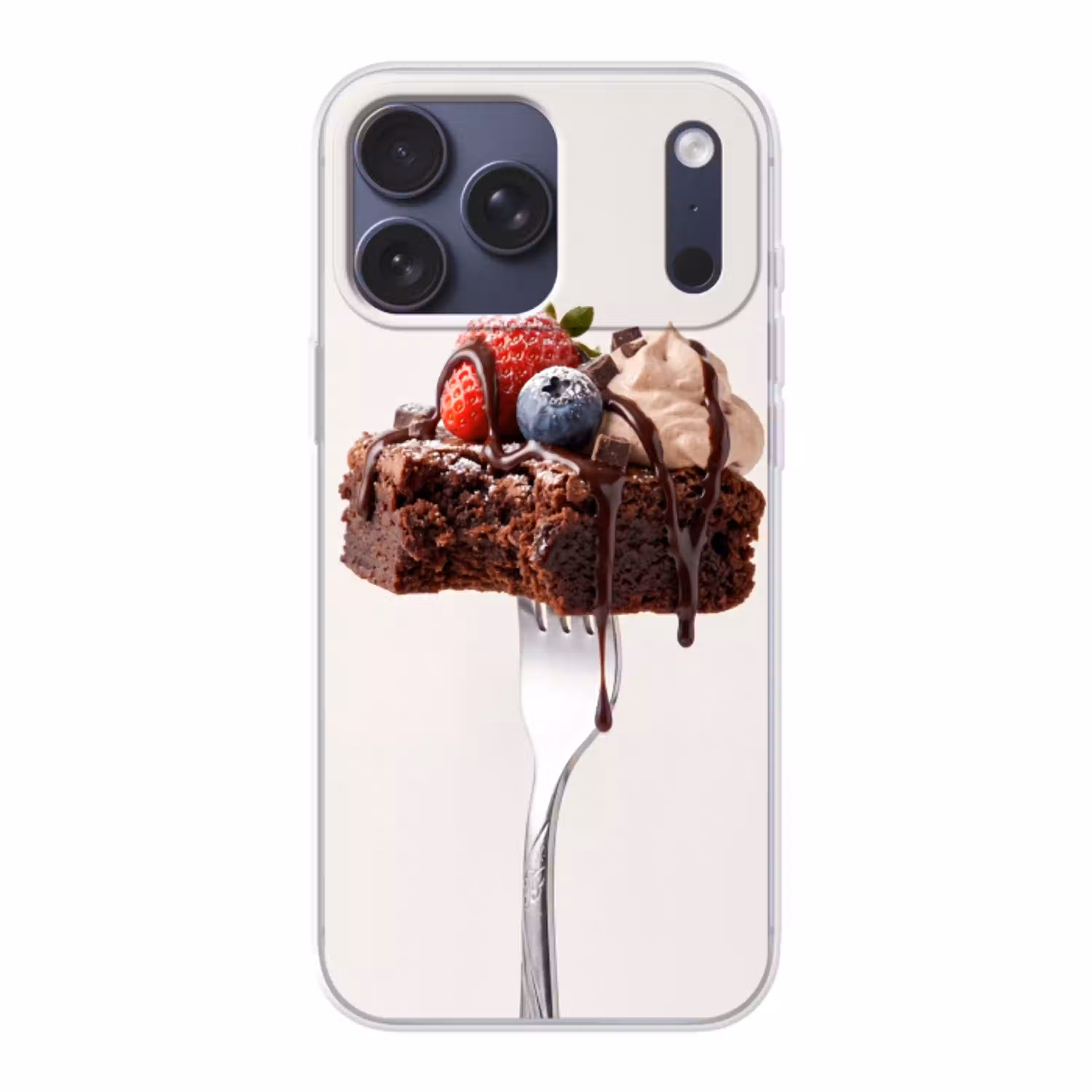 Vork - brownie - aardbei Telefoonhoesje iPhone 17 Pro Max klein -3d