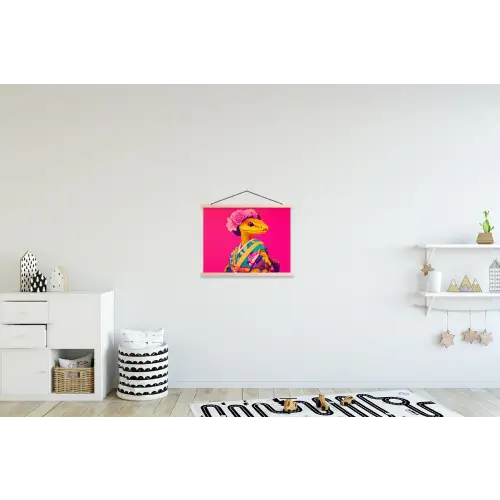 Hagedis - Bloemen - Roze - Kimono textielposter latten blank klein -kinderkamer