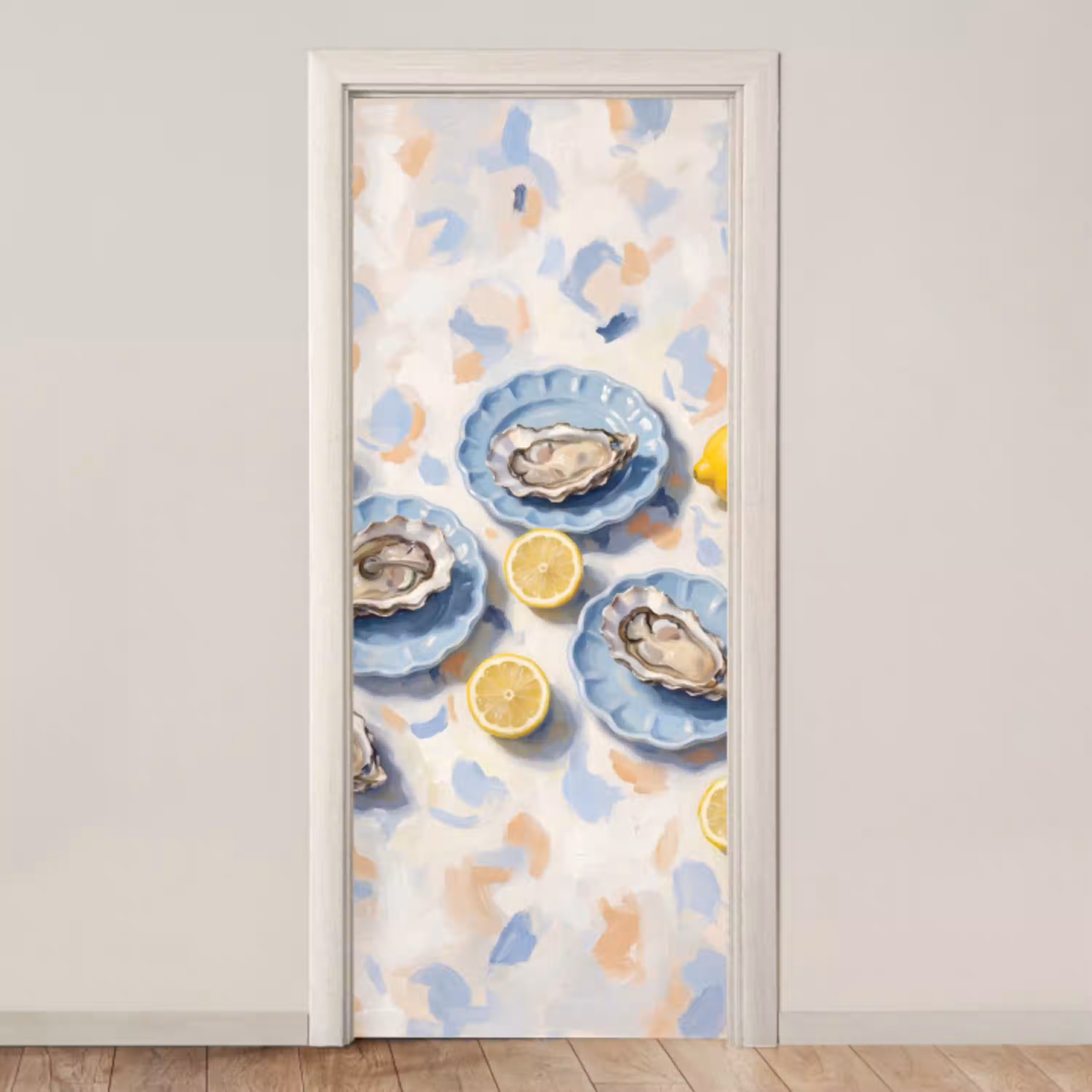 Eten - Oesters - Citroenen - Modern - Geel deurposter klein -3d_beige