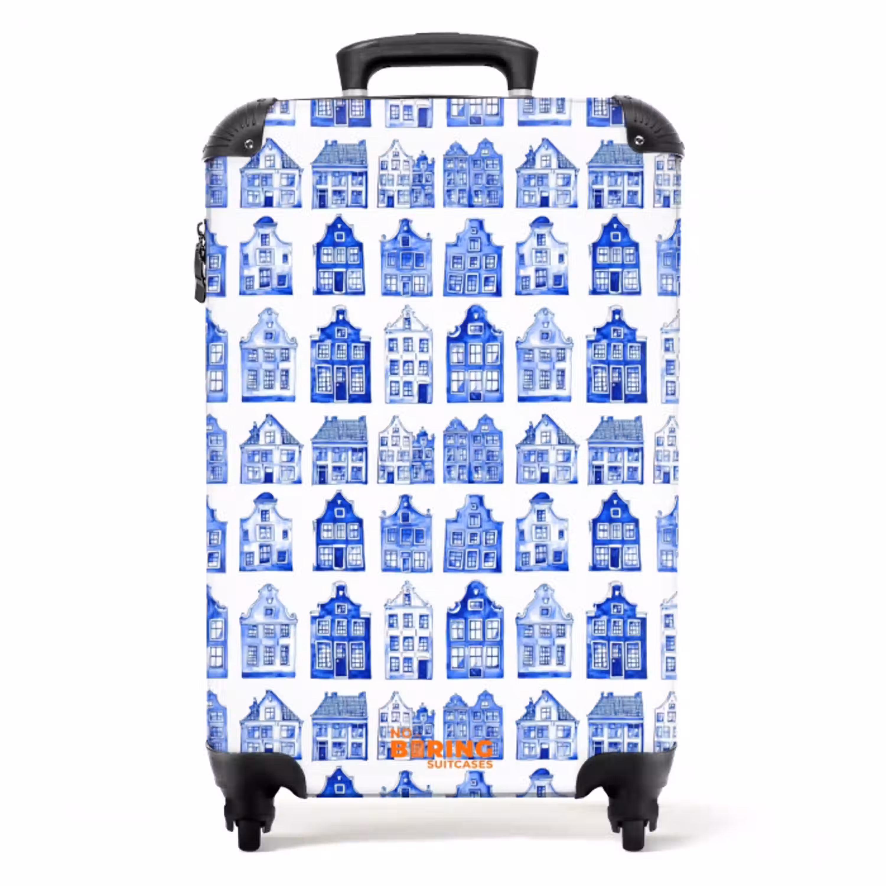 Patroon - Huizen - Blauw NBS - Handbagage koffer - Volwassenen Unisex middel -productfoto_recht