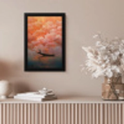 Zee - Boot - Wolken - Oranje fotolijst zwart zonder passe partout klein -sfeer5