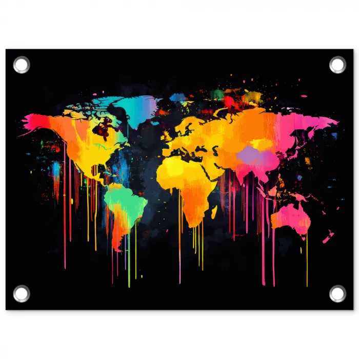 Wereldkaart - Verf - Kleurrijk - Graffiti - Wereld tuinposter los doek klein -3d