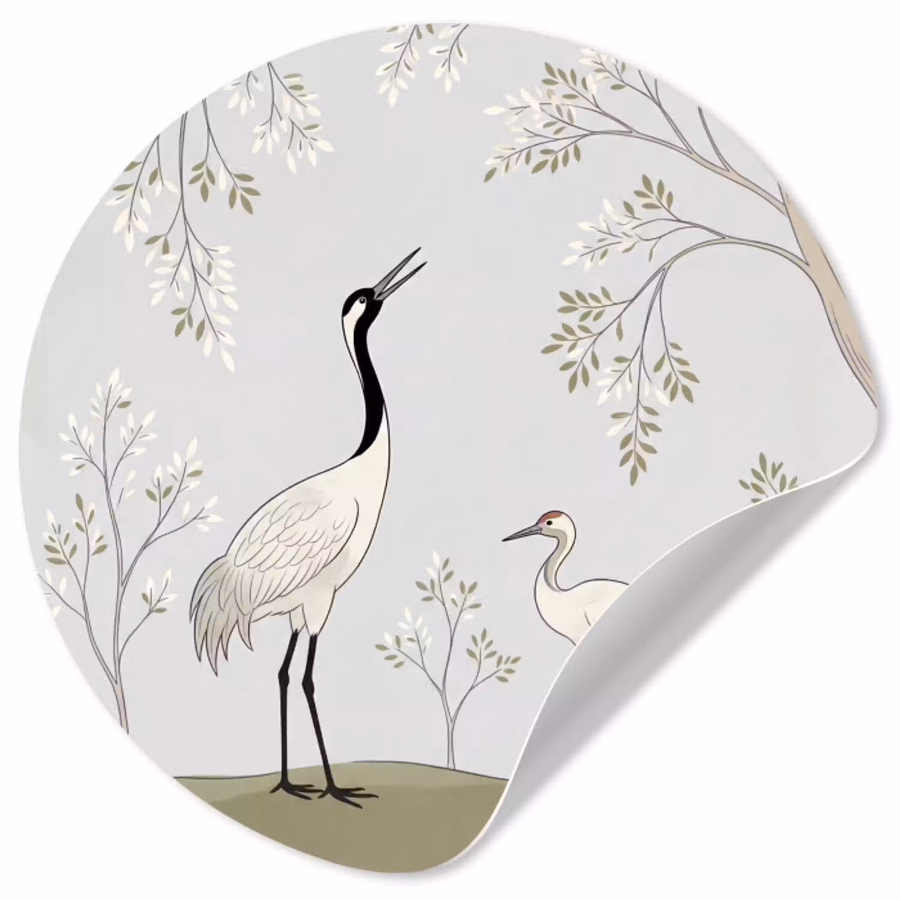 Minimalistisch - Kraanvogels - Blauw Wandcirkel behangsticker klein -3d