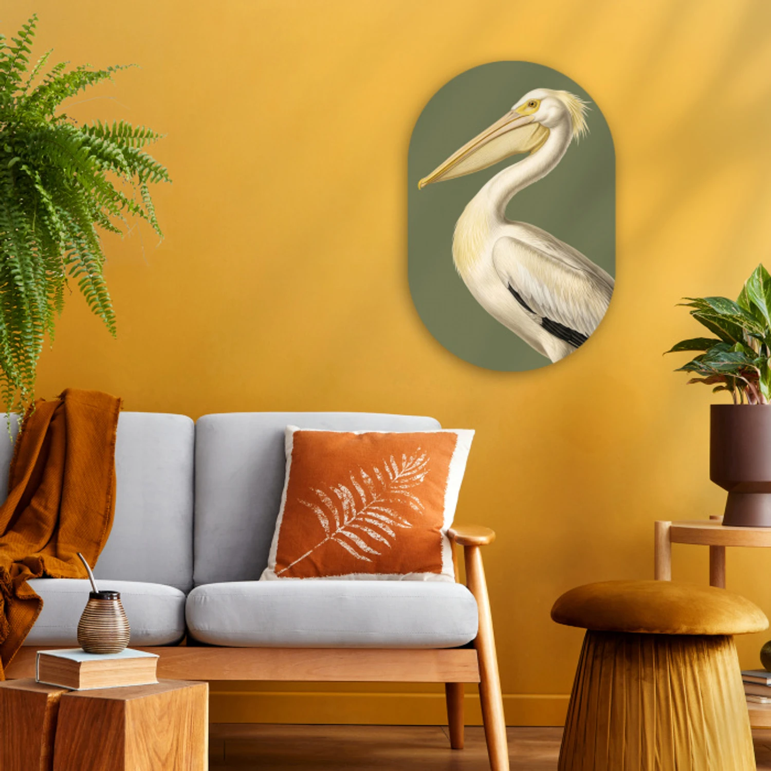 Pelikaan - Wit - Vogel - Klassiek - Natuur Wandcirkel Ovaal Forex klein -sfeer4