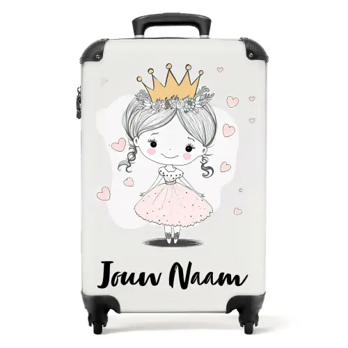 Prinses met kroon en roze hartjes NBS - Handbagage koffer - Kinderen Unisex middel -productfoto_recht