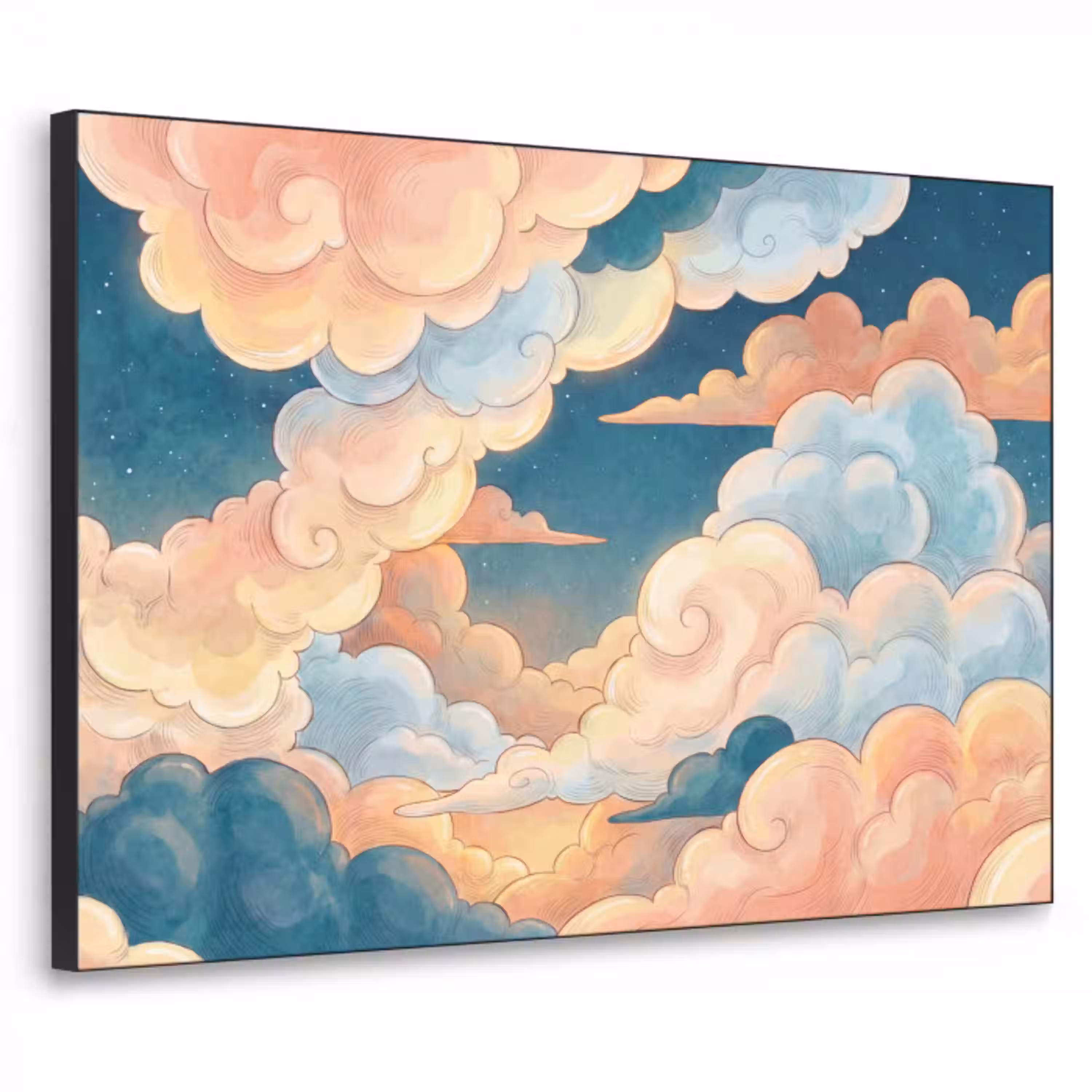 Wolk - Lucht - Natuur - Illustratief - Oranje Textielframe zwart klein -3d