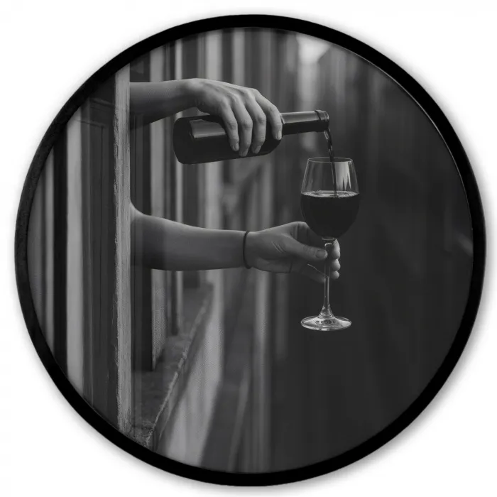 Wijnfles - Glas - Handen - Raam Fotolijst rond zonder passe partout klein -3d