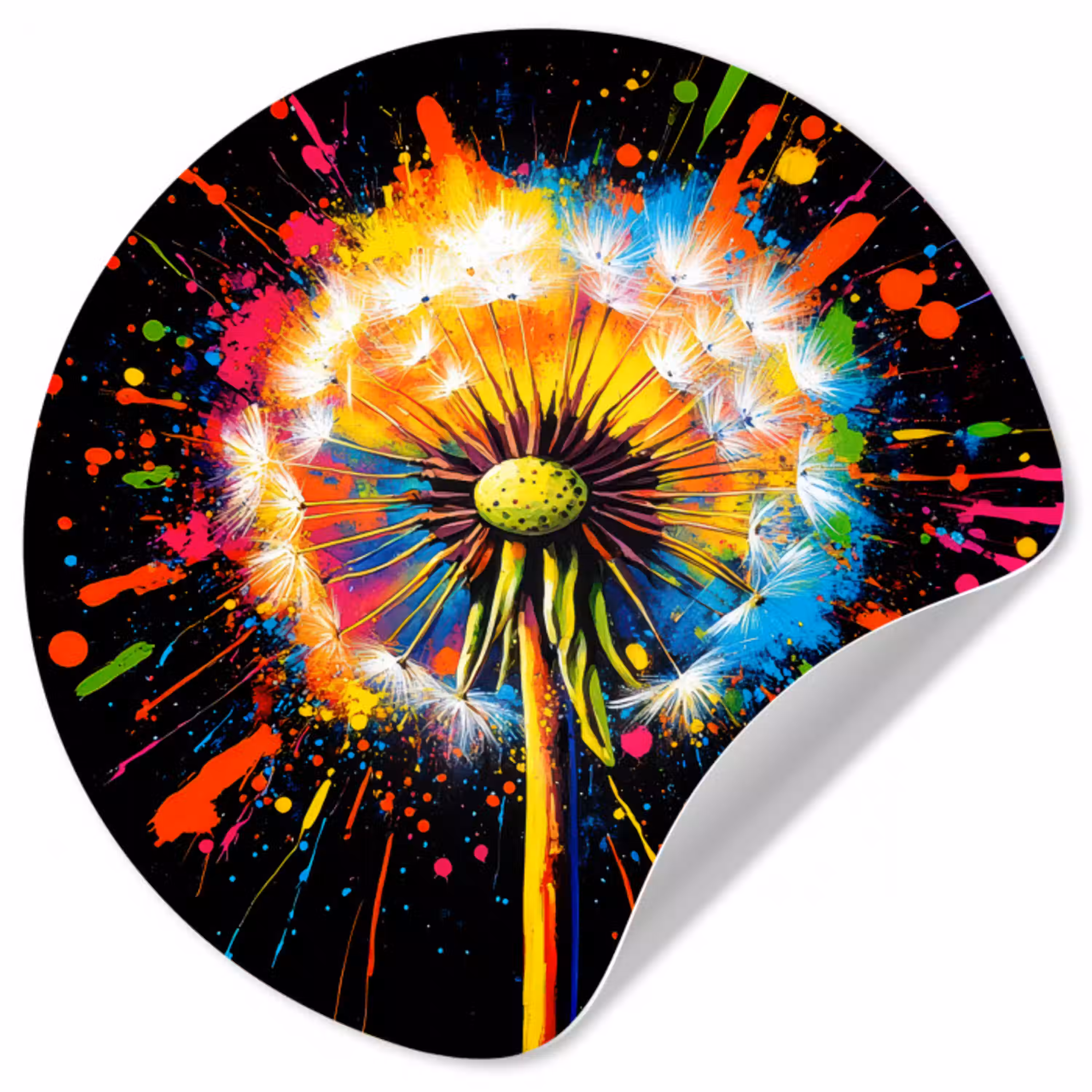 Paardenbloem - Graffiti - Kleurrijk - Bloemen - Natuur Wandcirkel behangsticker klein -3d
