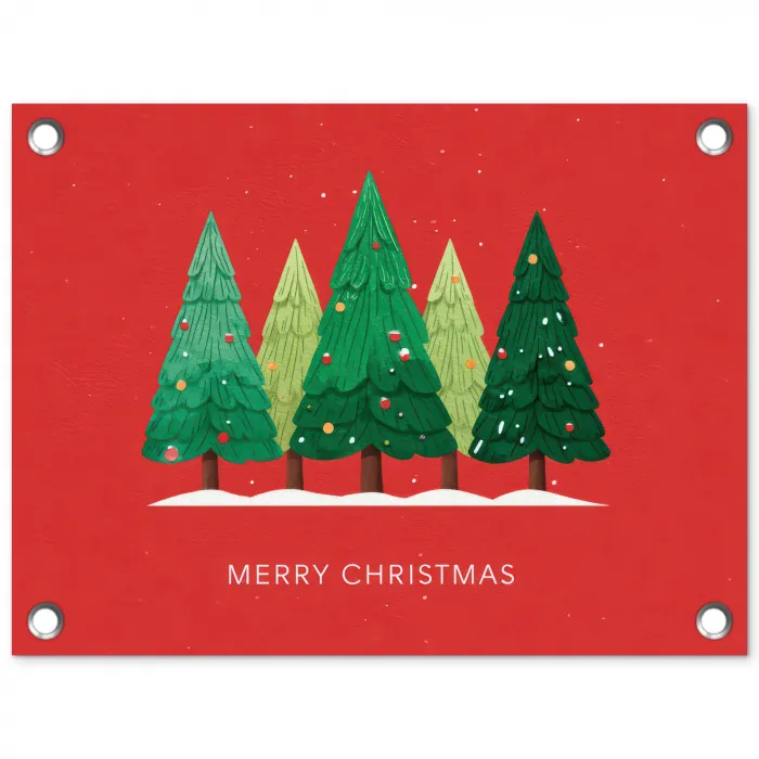 Minimalistisch - Kerstbomen - Rood - Sneeuw tuinposter los doek klein -3d