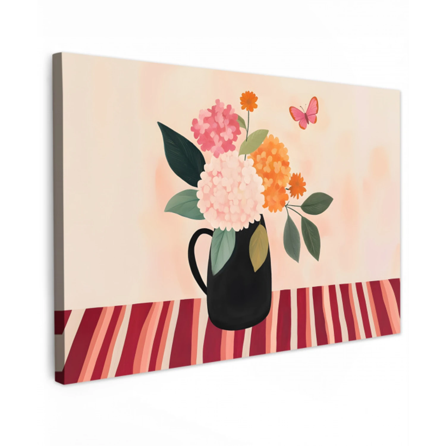 Vaas - Bloemen - Vlinder - Rood Tuinposter op houten frame 2 cm dik klein -3d