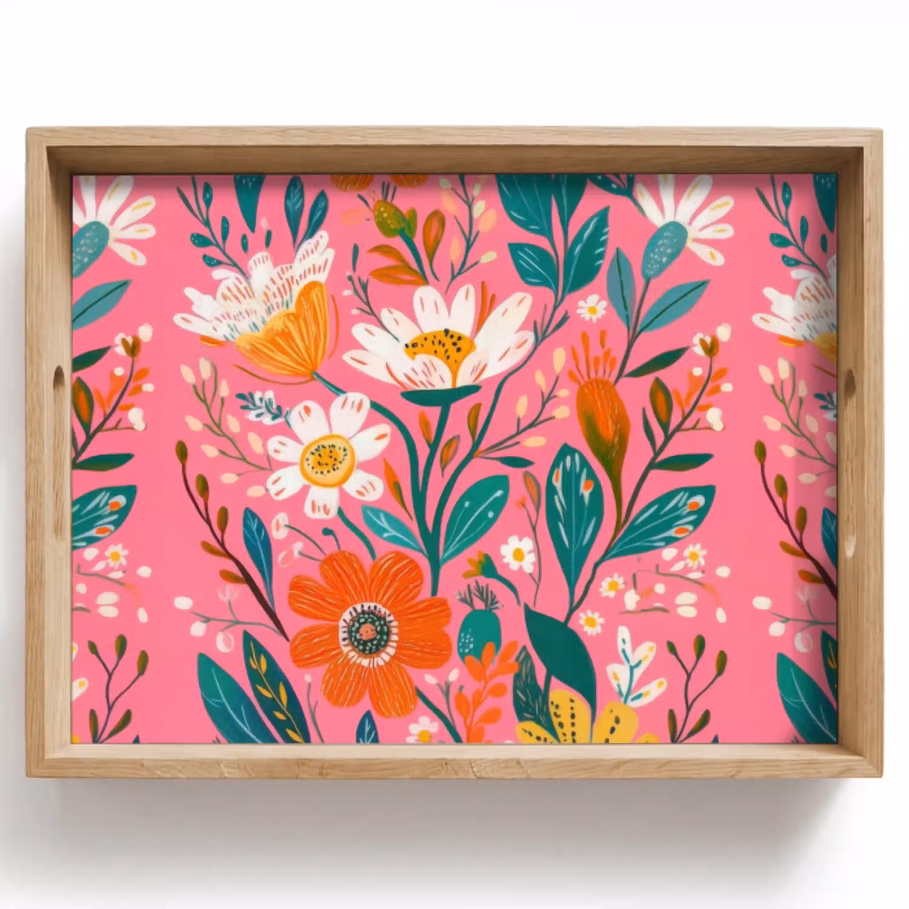 Roze - Bloemen - Wit - Oranje Dienblad Rechthoek middel -z3d_shopping