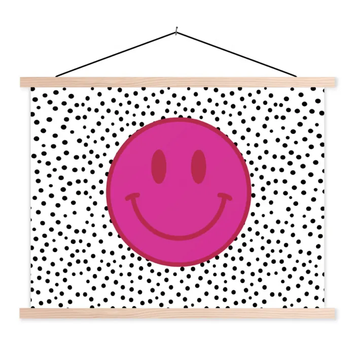 Smiley - Roze - Stippen textielposter latten blank klein -3d