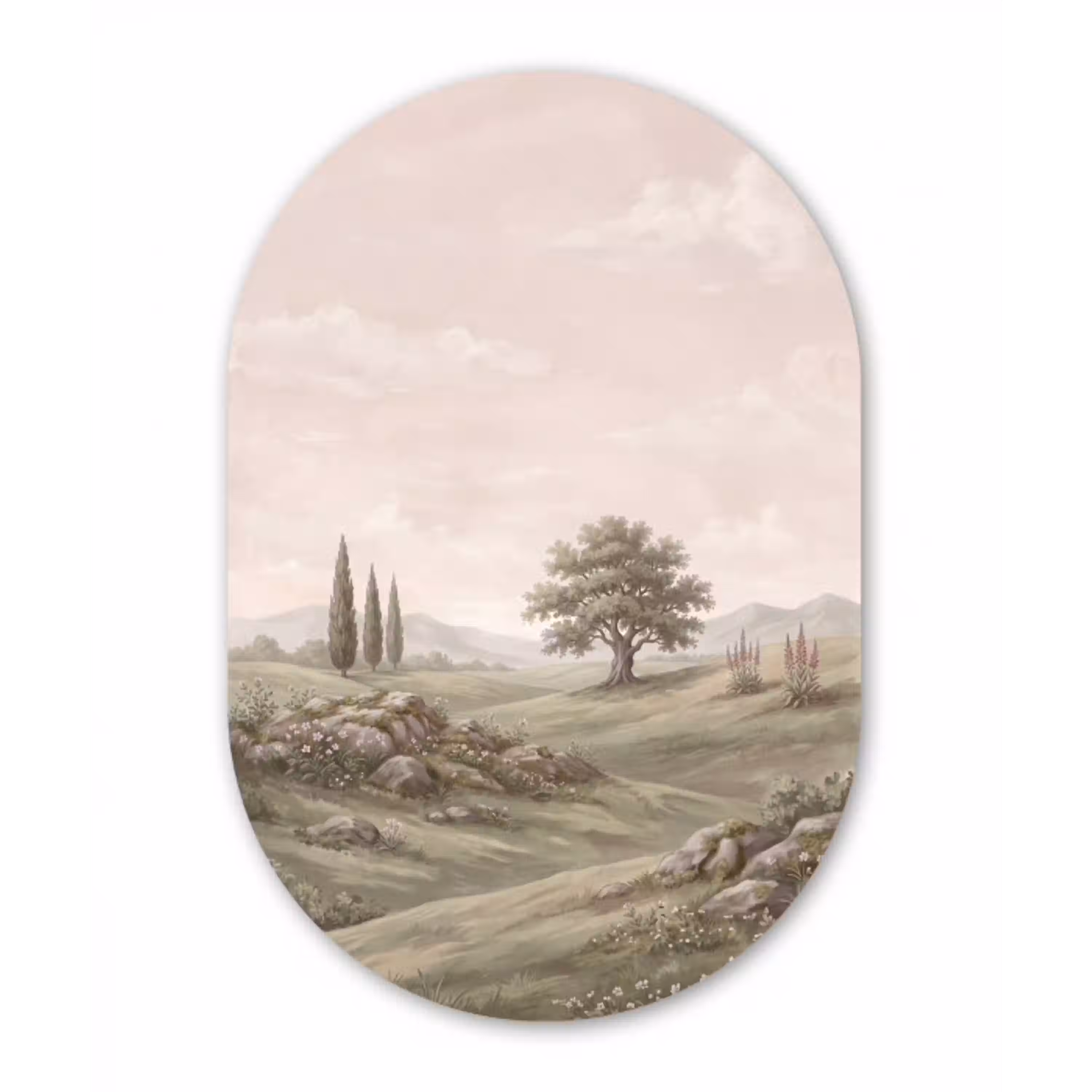 Heuvellandschap - Bomen - Natuur - Groen Wandcirkel Ovaal Aluminium middel -3d