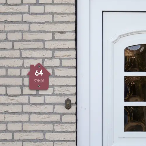 Donker oudroze - Modern Naambord Huisje klein -sfeer1