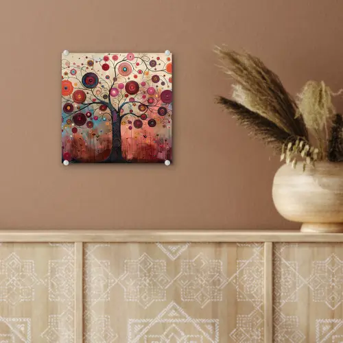 Levensboom - Bloemen - Roze - Hippie - Kunst plexiglas 5mm klein -sfeer5