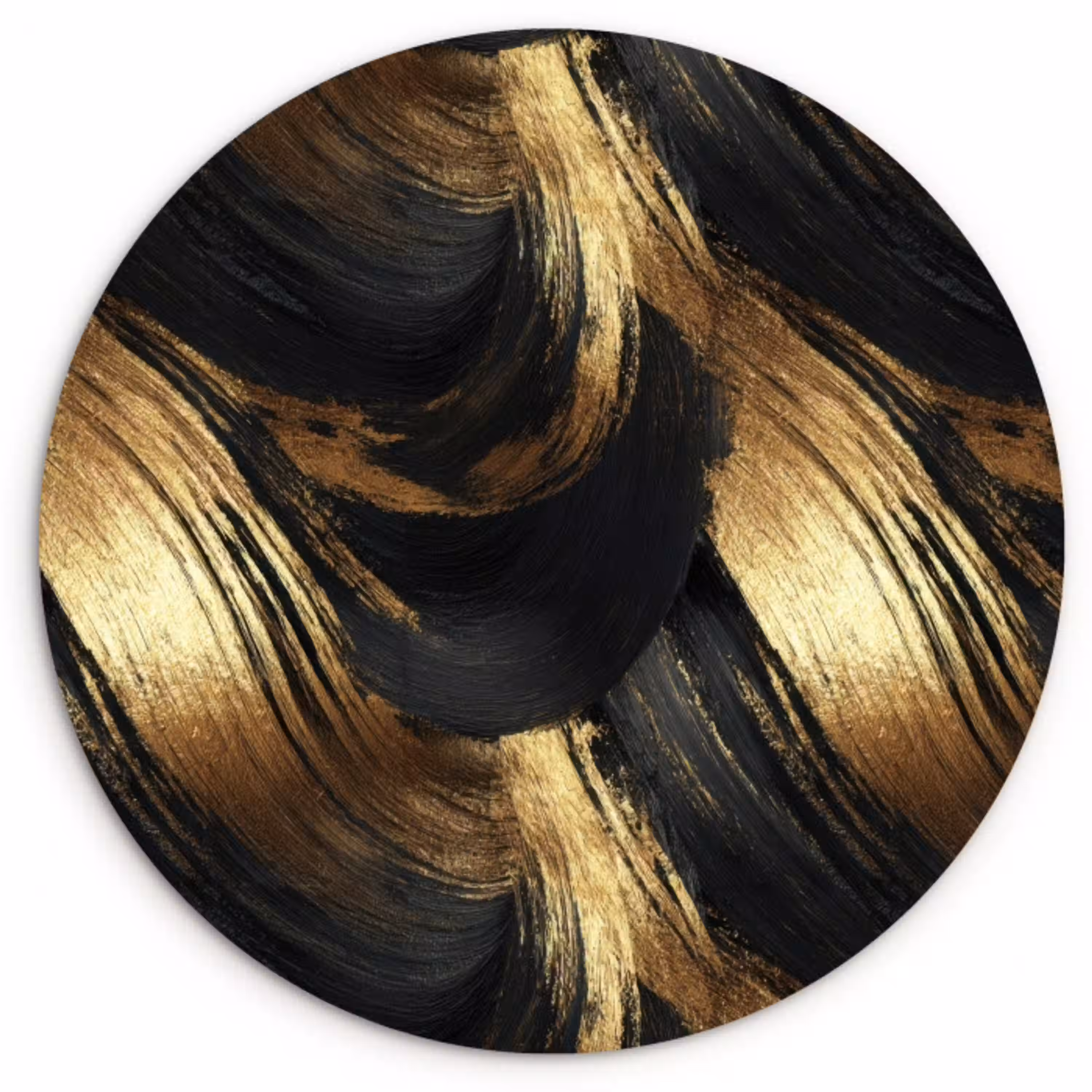 Verfstreken - Abstract - Goud - Zwart Wandcirkel kunststof plaat 5mm dik klein 188 -3d