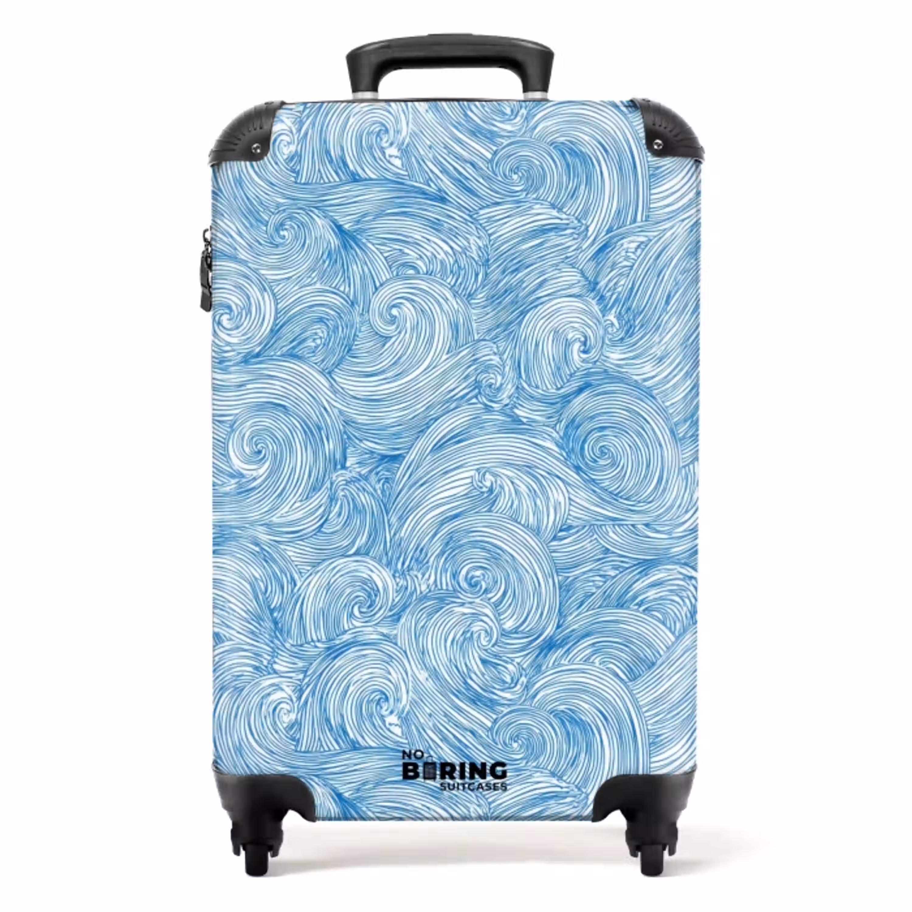 Blauw - Wit - Spiraal - Golven - Lijnen NBS - Handbagage koffer - Volwassenen Unisex middel -productfoto_recht