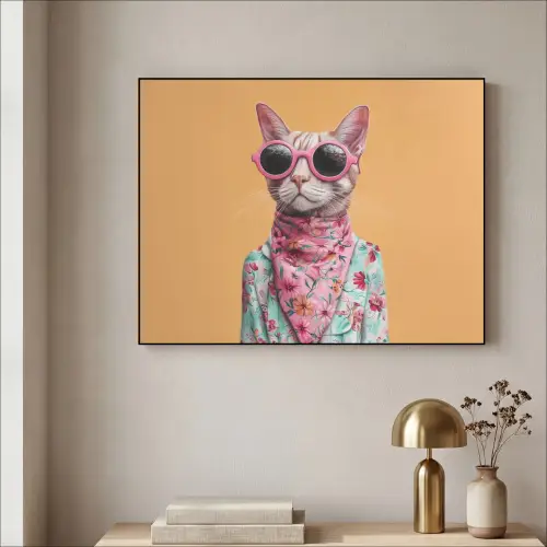 Zonnebril - Kat - Sjaal - Bloemen Textielframe zwart klein -sfeer2
